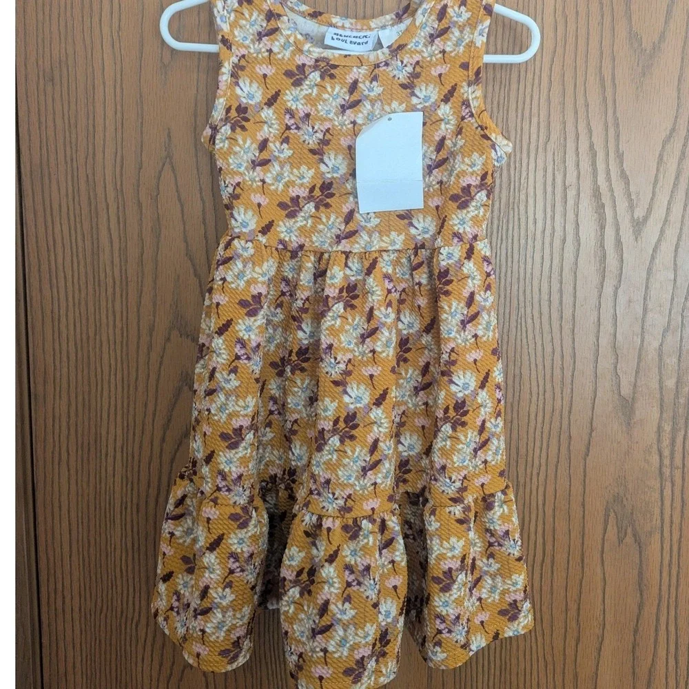 NWT Blueberi Boulevard Burnt Melon Mustard Floral Tiered Sleeveless Dress 3T